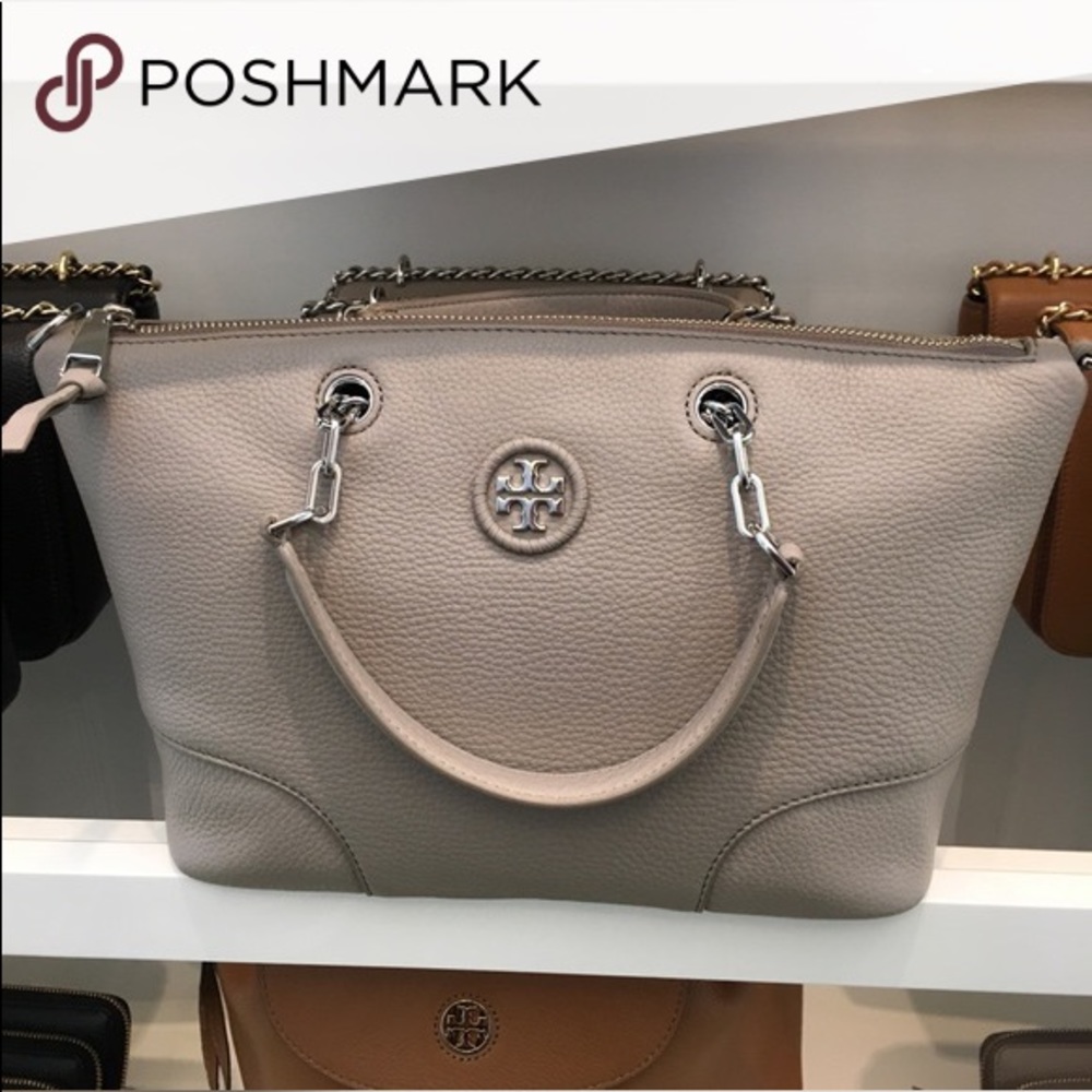 NWT Tory Burch Whipstitch Slouchy Satchel in French Grey
